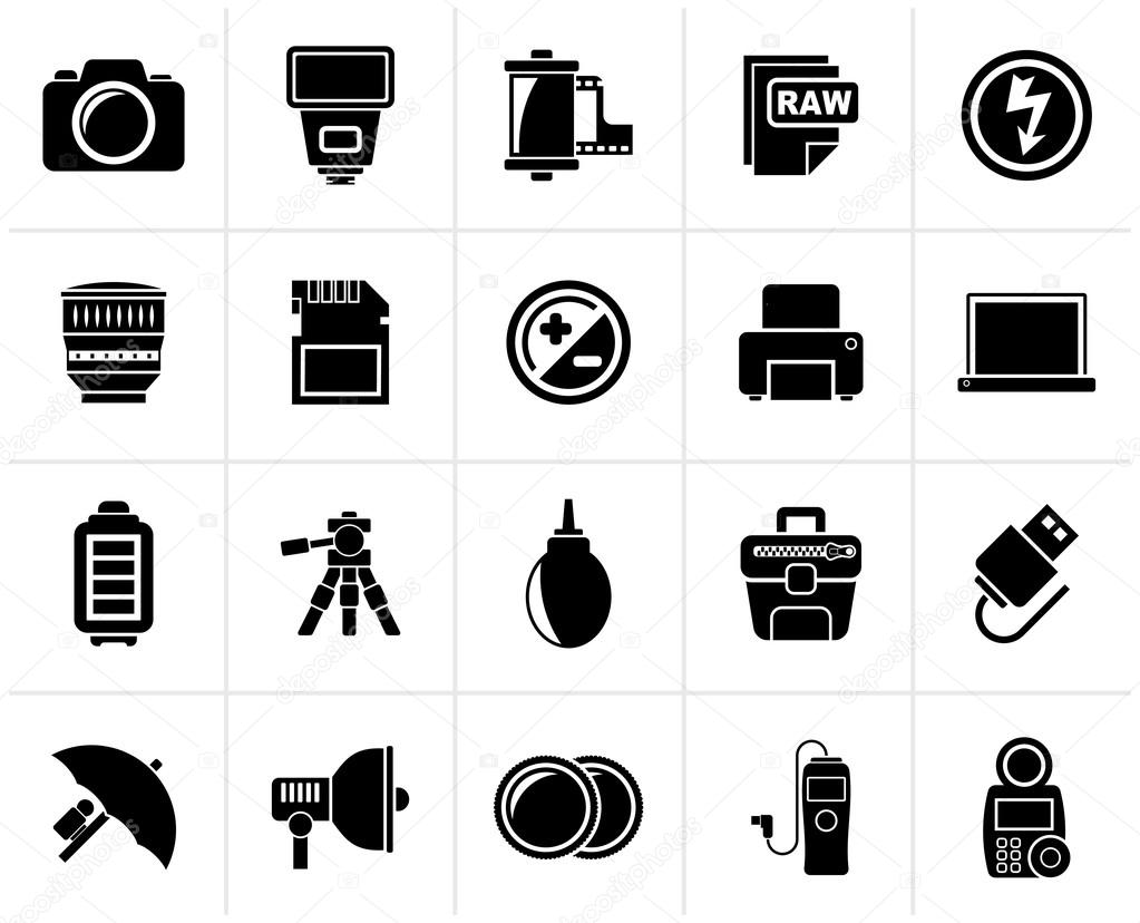 Black Camera equipment and photography icons