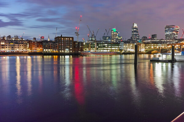 Amazing Night panorama of Thames River, London, England