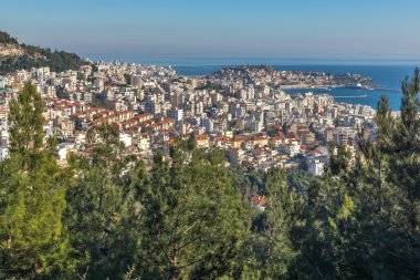 Panoramik şehir Kavala, Doğu Makedonya ve Trakya için