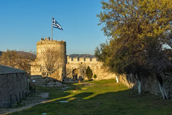 Sunset view of Tower of the Byzantine fortress in Kavala, East Macedonia and Thrace — Stock Photo, Image