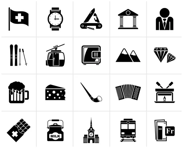 Black Switzerland industry and culture icons — Stock Vector