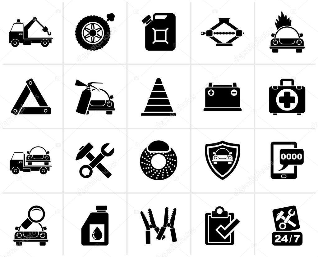Black Roadside Assistance and tow  icons 