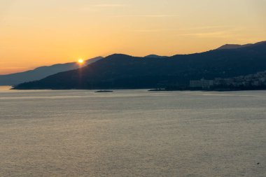 Kavala, Doğu Makedonya ve Trakya şaşırtıcı günbatımı deniz manzarası
