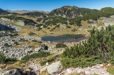 Panoramik manzaralı küçük göl, Rila Dağı