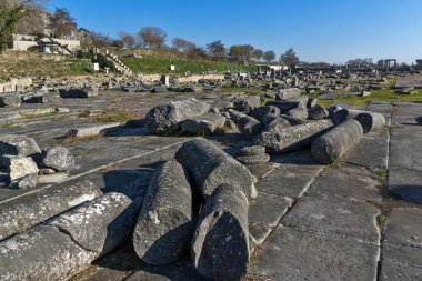 Harabeleri antik Philippi, Doğu Makedonya ve Trakya arkeolojik alanında panoramik manzaralı