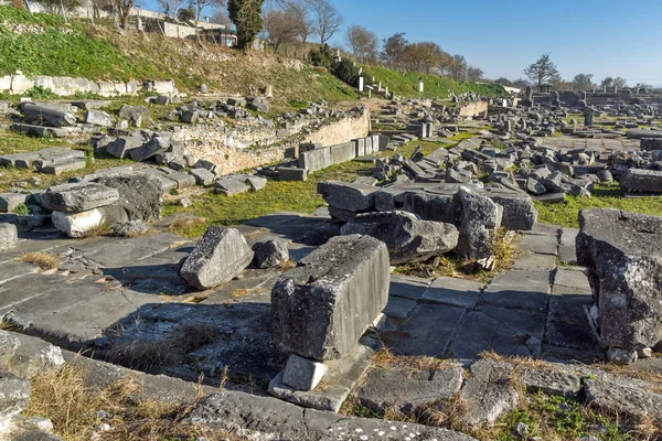 Ruinas en el área arqueológica de la antigua Filipos, Macedonia Oriental y Tracia — Foto de Stock