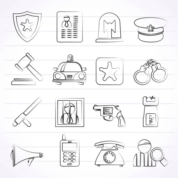 Police, law and security icons — Stock Vector