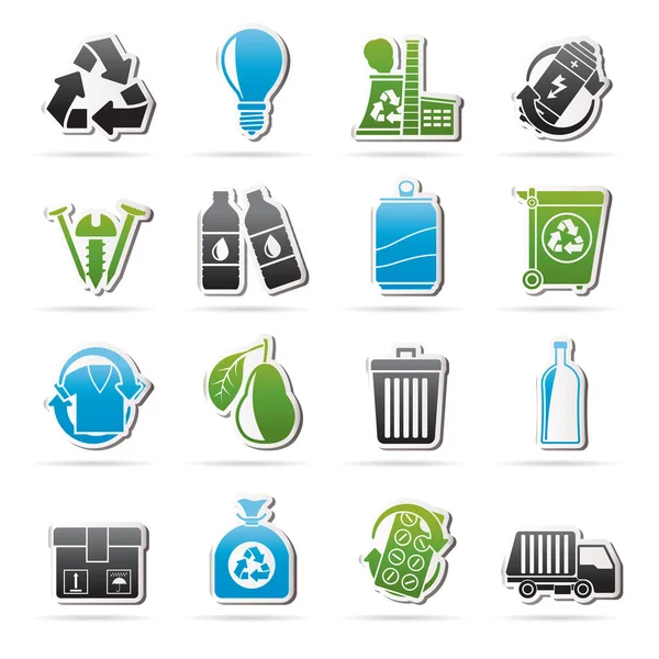 Afval en recycling pictogrammen — Stockvector