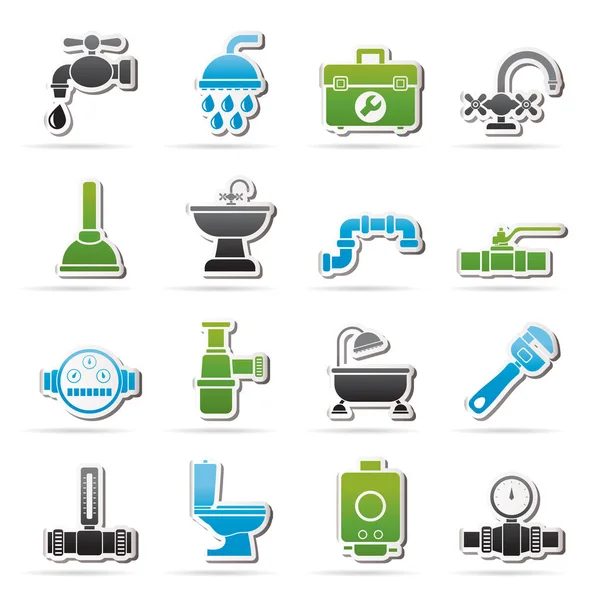 Oggetti idraulici e attrezzature utensili icone — Vettoriale Stock