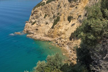 Deniz manzarası ile Thassos Adası, Doğu Makedonya ve Trakya mavi sularda