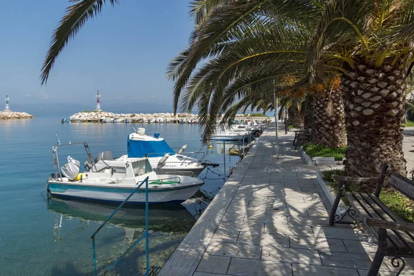 Panorama incredibile con porto di Skala Sotiros, isola di Taso, Macedonia orientale e Tracia — Foto Stock