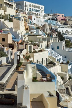 Panoramik Fira town, Santorini Adası, Thira, Cyclades için