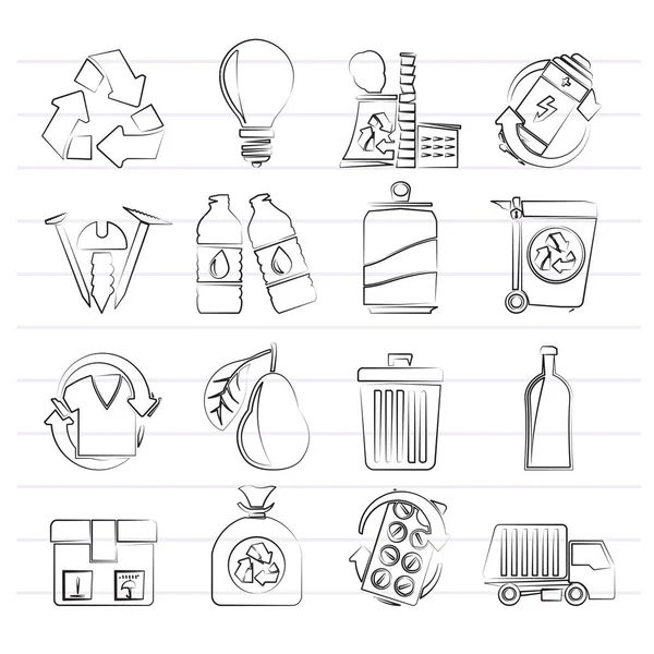 Afval en recycling pictogrammen — Stockvector