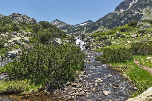 Paisaje con río cerca del pico Sivrya, Montaña Pirin — Foto de Stock