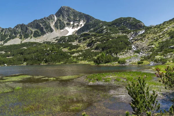 Pemandangan yang menakjubkan dari danau Ikan dan puncak Sivrya, Pirin Mountain — Stok Foto