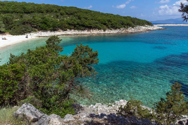 Panorama of Emblisi Fiskardo Beach, Kefalonia, Ionian islands, — Stock Photo, Image