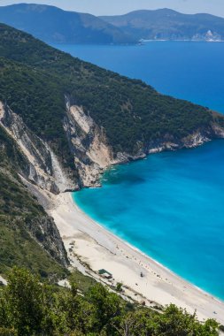 Panoramik manzaralı güzel Myrtos beach, Kefalonia, Ionian Islands