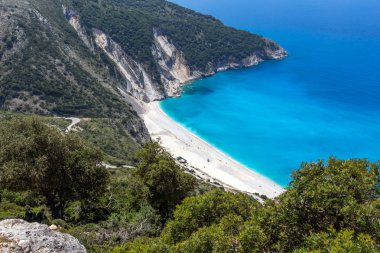 Güzel Myrtos beach, Kefalonia, İyonya Adaları Mavi su,