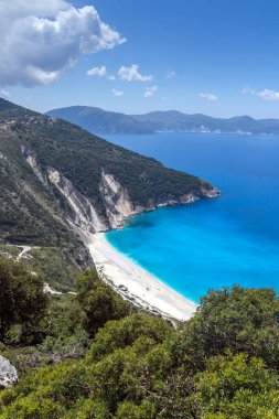 Güzel Myrtos beach, Kefalonia, İyonya Adaları Mavi su
