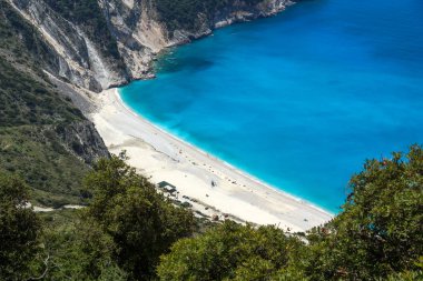 Panoramik manzaralı güzel Myrtos beach, Kefalonia, Ionian Islands