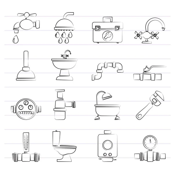 Plumbing objects and tools equipment icons — Stock Vector