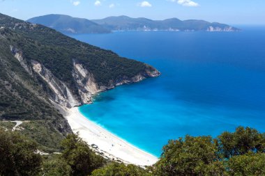 Panoramik manzaralı güzel Myrtos beach, Kefalonia, Ionian Islands