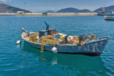Sami, Kefalonia, Yunanistan - 26 Mayıs 2015: Panorama, bağlantı noktası Sami kasaba, Kefalonia, İyonya Adaları