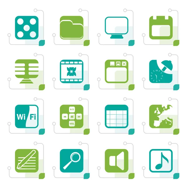 Wydajność telefonu stylizowane, Internet i ikony pakietu Office — Wektor stockowy
