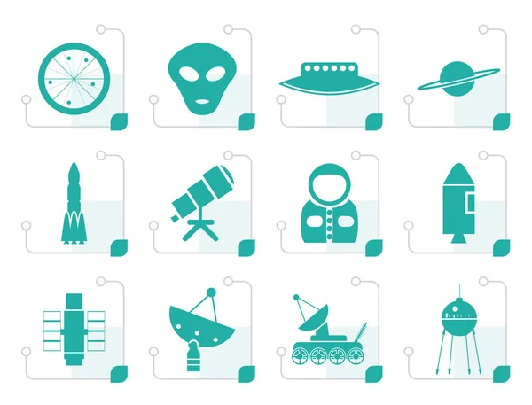 Astronáutica estilizada e iconos espaciales — Vector de stock