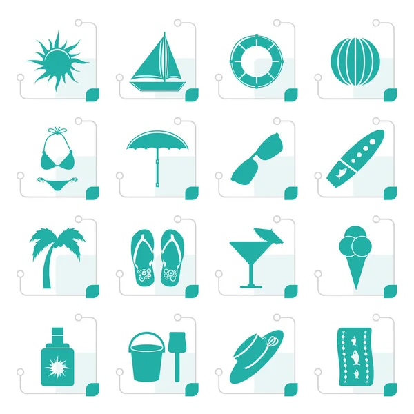 Iconos estilizados de verano y vacaciones — Vector de stock
