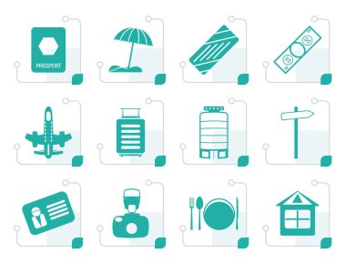 Stilize seyahat, tatil ve gezi simgeler