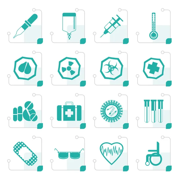 Stiliserade enkel medicinsk tema ikoner och varningsskyltar — Stock vektor