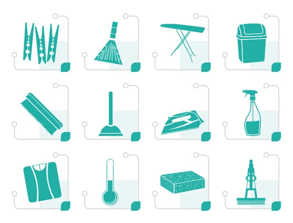 Stylisé Accueil objets et outils icônes — Image vectorielle