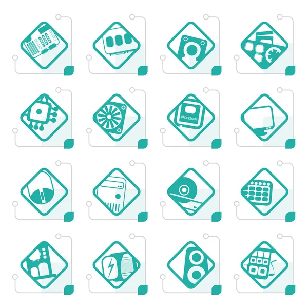 Stylized Computer performance and equipment icons — Stock Vector