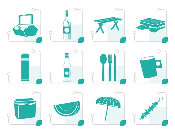 Stiliserade ikoner för picknick och semester — Stock vektor