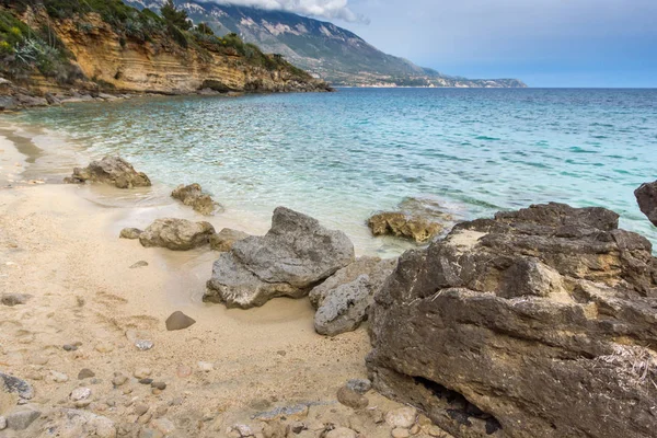 Widok panoramiczny Pessada beach w Kefalonia, Wyspy Jońskie — Zdjęcie stockowe