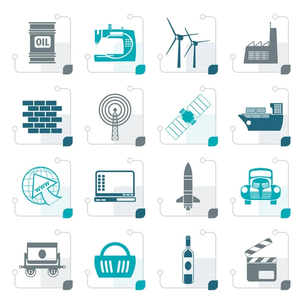 Icônes stylisées d'affaires et d'industrie — Image vectorielle