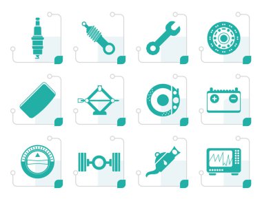 Stilize gerçekçi araba parçaları ve Hizmetleri simgeler 