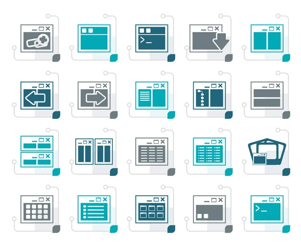 Applicazione stilizzata, programmazione, icone del server e del computer — Vettoriale Stock