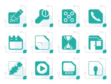 Stilize cep telefonu, bilgisayar ve Internet simgeleri 