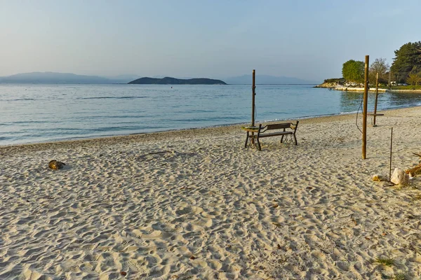 Západ slunce na pláži Thassos town, Východní Makedonie a Thrákie — Stock fotografie