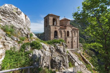 Tanrı kutsal annesi Ali'nın kale ve Rodopların Kilisesi Panoraması dağ, Asenovgrad, Plovdiv bölge