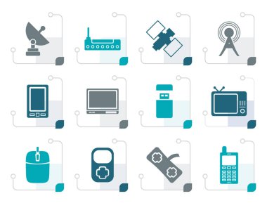 Stilize teknoloji ve iletişim simgeleri