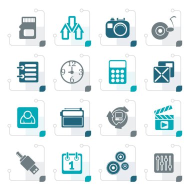Stilize telefon performans, Internet ve Office simgeleri 