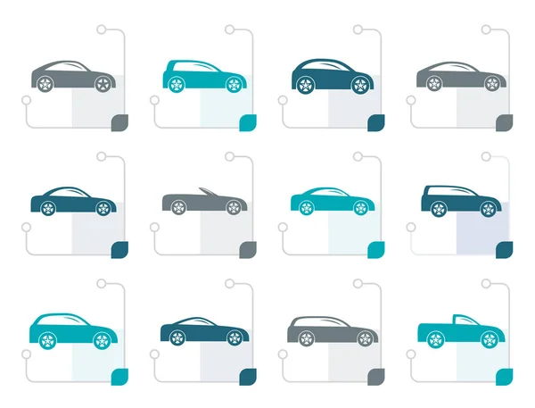 Stylisé différents types d'icônes de voitures — Image vectorielle