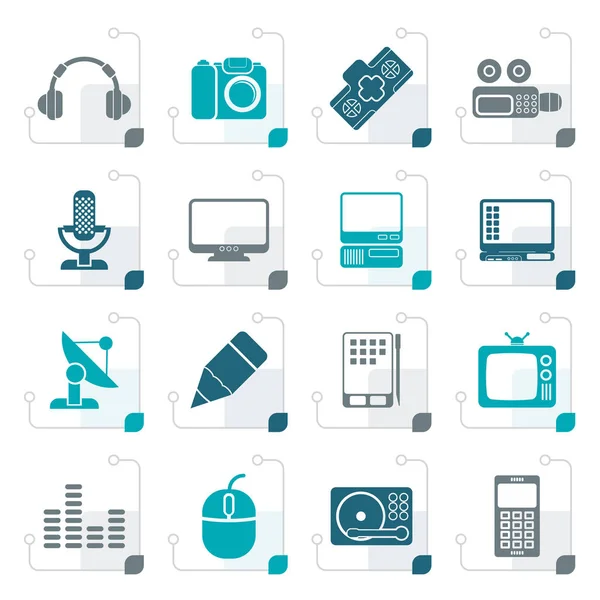 Ícones de equipamentos de mídia estilizados — Vetor de Stock