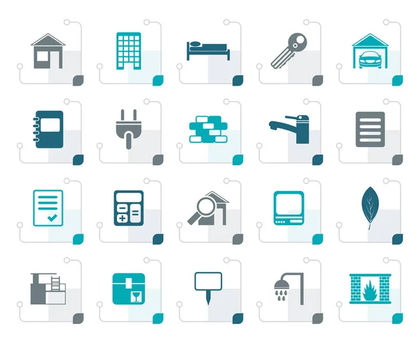 Imobiliário estilizado e ícones de construção —  Vetores de Stock