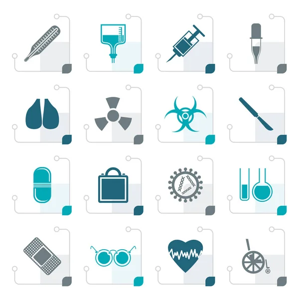 Stylizowane zbiór ikon o tematyce medycznej i znaki ostrzegawcze — Wektor stockowy