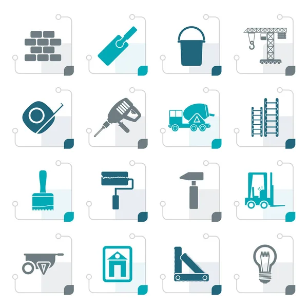 Iconos estilizados de construcción y construcción — Vector de stock