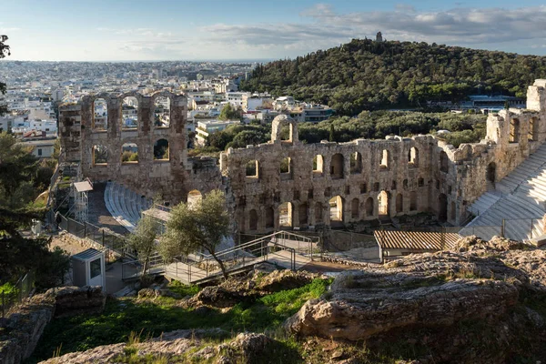 Ruínas de Odeon de Herodes Atticus no acropolis de Atenas, Attica — Fotografia de Stock